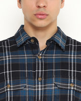 Men's Blue Plaid Long Sleeve Shirt