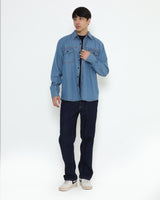 Men's Blue Denim Long-Sleeved Shirt