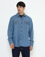 Men's Blue Denim Long-Sleeved Shirt