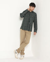 Men's Green Plaid Long Sleeve Shirt