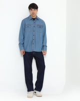 Men's Blue Denim Long-Sleeved Shirt