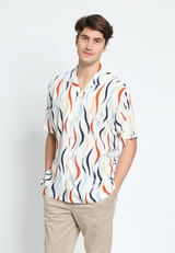 Off-White Abstract Short Sleeve Men's Cuban Shirt