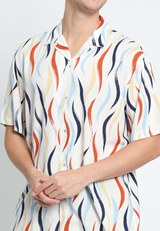 Off-White Abstract Short Sleeve Men's Cuban Shirt