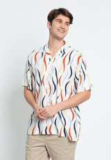 Off-White Abstract Short Sleeve Men's Cuban Shirt