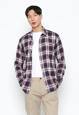 Casual Checkered Shirt Long Sleeve Navy