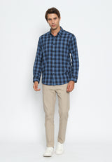 Blue Checkered Pattern Long Sleeve Shirt