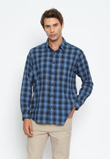 Blue Checkered Pattern Long Sleeve Shirt