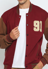 Maroon Varsity Jacket with '91' Embroidery Detail