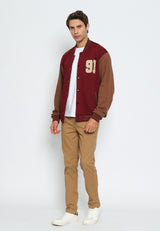 Maroon Varsity Jacket with '91' Embroidery Detail