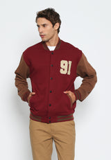 Maroon Varsity Jacket with '91' Embroidery Detail