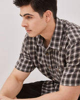 Men's Gray Short Sleeve Flannel Shirt