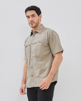 Regular Short Sleeve Double Pocket Cotton Cream Shirt