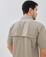 Regular Short Sleeve Double Pocket Cotton Cream Shirt