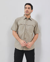 Regular Short Sleeve Double Pocket Cotton Cream Shirt