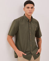Men's Olive Green Short-Sleeved Shirt