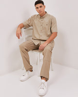 Cream Short Sleeve Regular Shirt For Men