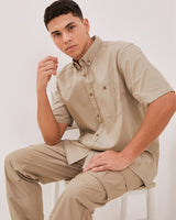 Cream Short Sleeve Regular Shirt For Men