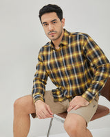 Men's Yellow Plaid Long Sleeve Shirt