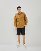 Men's Long Sleeve Shirt With Khaki Brown Pattern