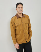 Men's Long Sleeve Shirt With Khaki Brown Pattern