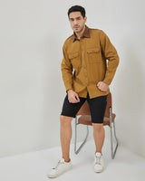 Men's Long Sleeve Shirt With Khaki Brown Pattern