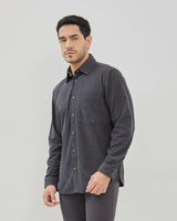 Men's Gray Corduroy Long Sleeve Shirt