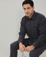 Men's Gray Corduroy Long Sleeve Shirt