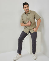 Men's Khaki Plain Short Sleeve Shirt