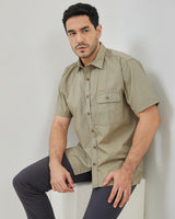 Men's Khaki Plain Short Sleeve Shirt