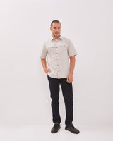 Men's Short-Sleeved Regular Shirt Double Pocket Nylon Cream