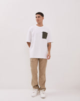 Men'S Short Sleeve Plain White T-Shirt With Front Pocket