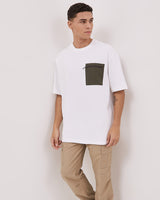 Men'S Short Sleeve Plain White T-Shirt With Front Pocket