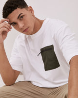 Men'S Short Sleeve Plain White T-Shirt With Front Pocket