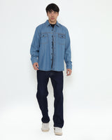 Men's Blue Denim Long-Sleeved Shirt