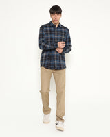Men's Blue Plaid Long Sleeve Shirt