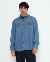 Men's Blue Denim Long-Sleeved Shirt