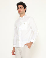 Men's Casual Premium Cotton White Long Sleeve Koko Shirt
