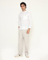 Men's Casual Premium Cotton White Long Sleeve Koko Shirt