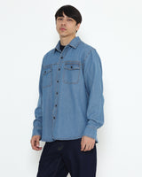 Men's Blue Denim Long-Sleeved Shirt