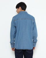 Men's Blue Denim Long-Sleeved Shirt