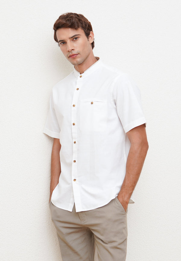 White Men's Short Sleeve Festive Shirt
