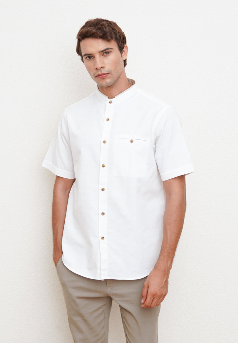 White Men's Short Sleeve Festive Shirt