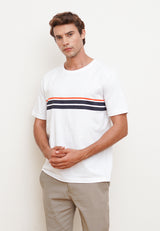 White  Men's Short Sleeve T-Shirt with Contrasting Striped Print