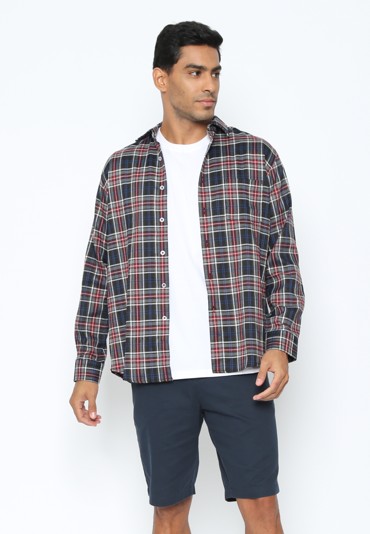 Men's Long Sleeve Striped Plaid Flannel Shirt