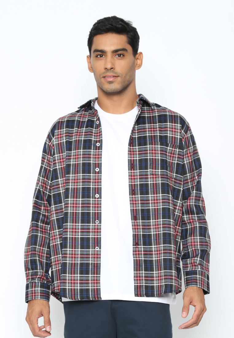 Men's Long Sleeve Striped Plaid Flannel Shirt