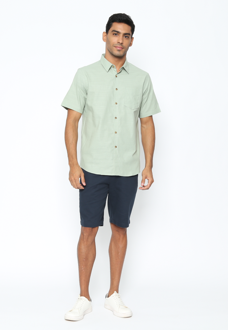 Men's Short Sleeve Mint Green Cotton Linen Shirt