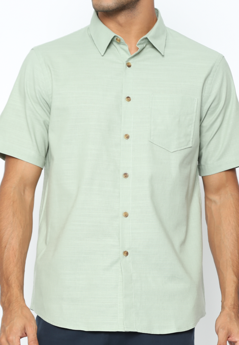 Men's Short Sleeve Mint Green Cotton Linen Shirt