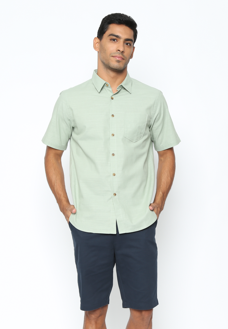 Men's Short Sleeve Mint Green Cotton Linen Shirt