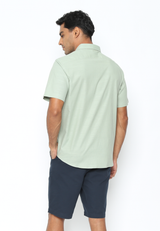 Men's Short Sleeve Mint Green Cotton Linen Shirt