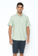 Men's Short Sleeve Mint Green Cotton Linen Shirt